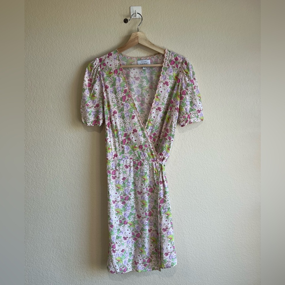 & Other Stories tie detail wrap mini dress in pink floral summer us size‎ 4